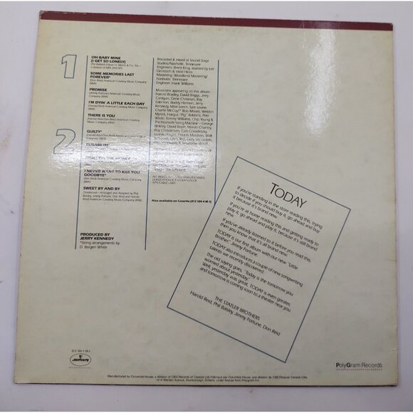 The Statler Brothers Today (1983) Vinyl LP Country Gospel Record - Picture 2 of 8
